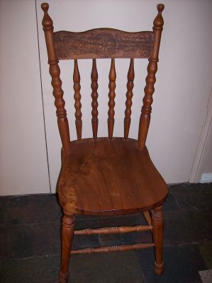ANTIQUE TIMBER TABLE  .....   PLUS 6  HIGHBACKED CHAIRS 