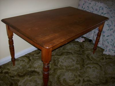 ANTIQUE TIMBER TABLE  .....   PLUS 6  HIGHBACKED CHAIRS 