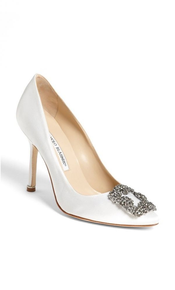 Manolo Blahnik Hangisi Jeweled Pump White