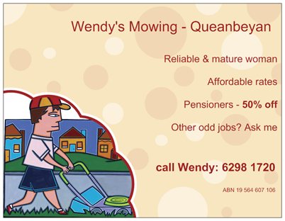 Wendy's (& hubby) Mowing - Queanbeyan, Canberra & rural areas