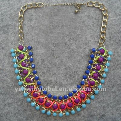 2013 fashion multi-color resin with ribbon handmade necklace