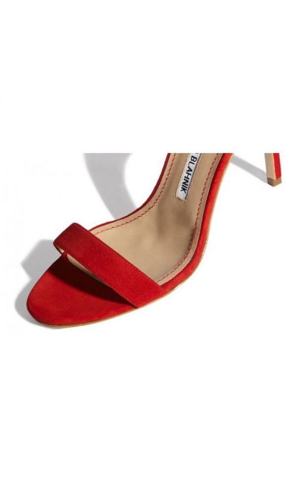 Manolo Blahnik Chaos Ankle Strap Sandal Red Suede